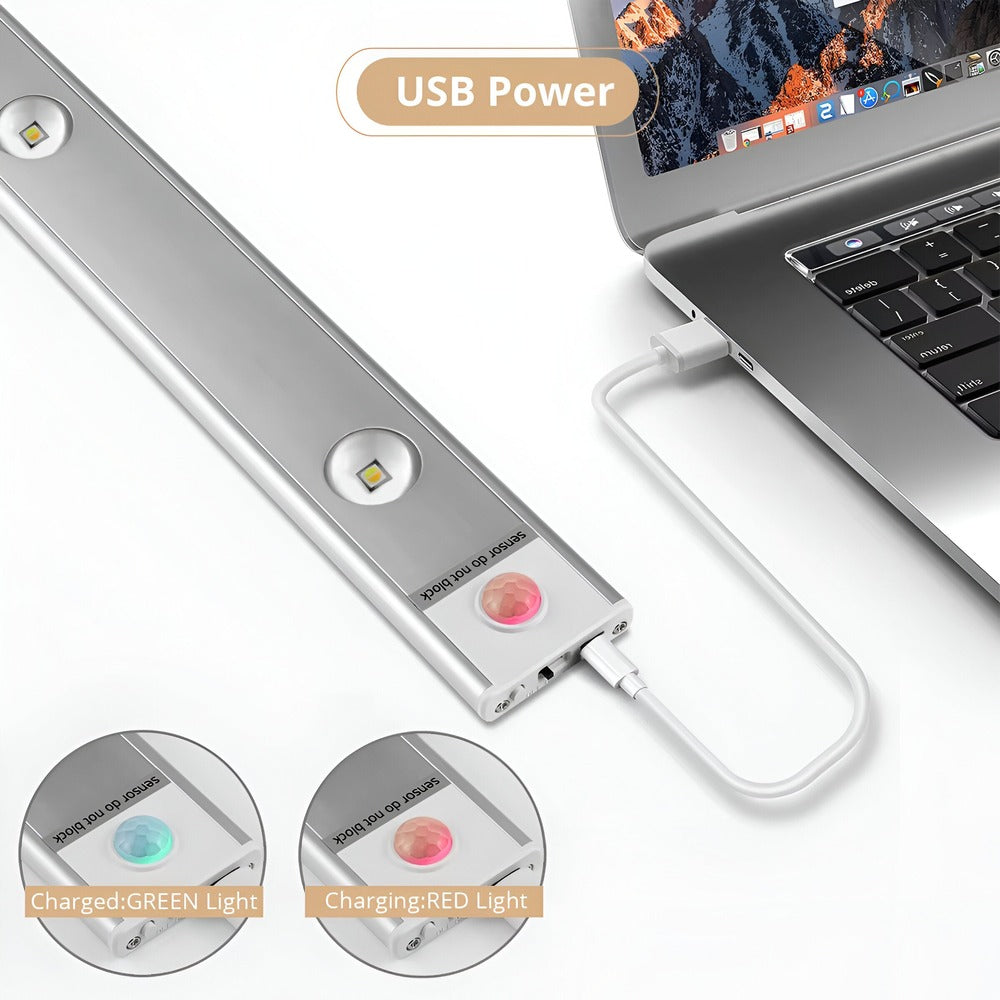 SensoBeam LED Strip - Ultratunn, USB-laddningsbar vägglampa i Aluminium med PIR-sensor