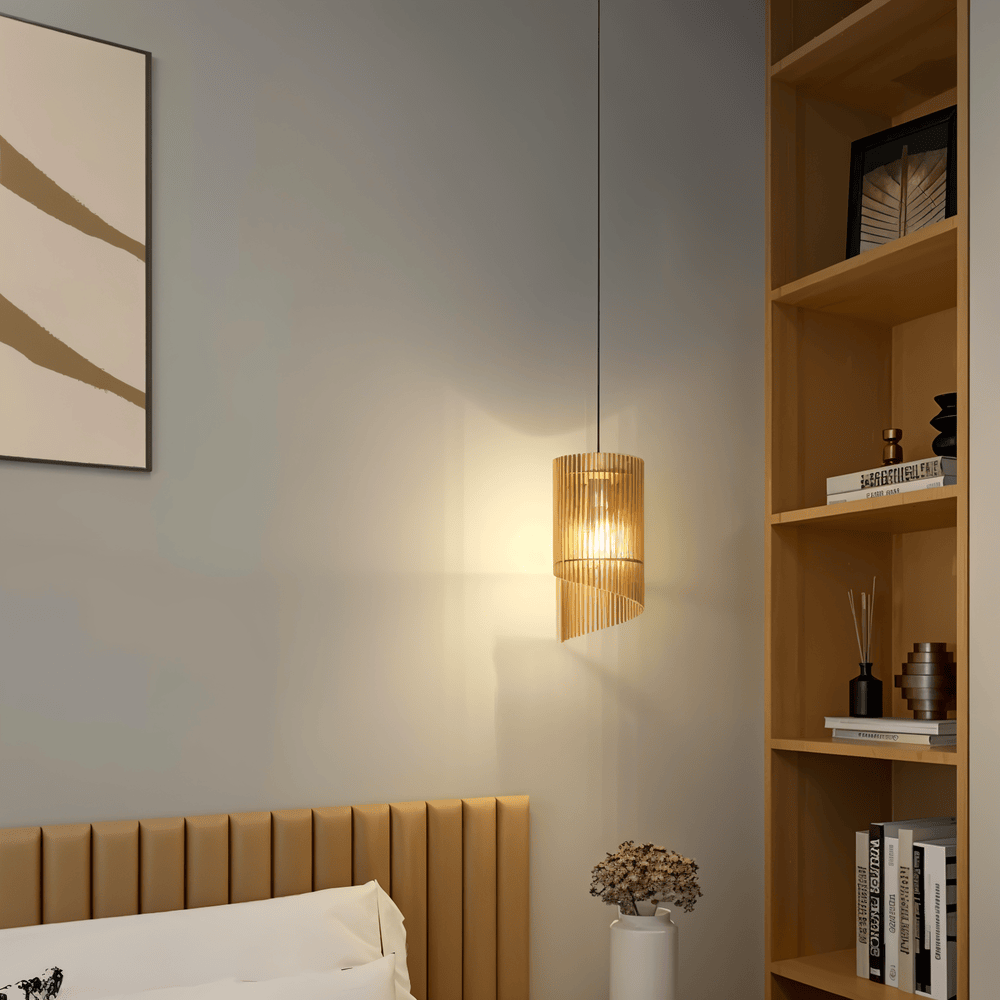SpiraWood Taklampa - Konstnärlig Cylindrisk Lampa i Trä