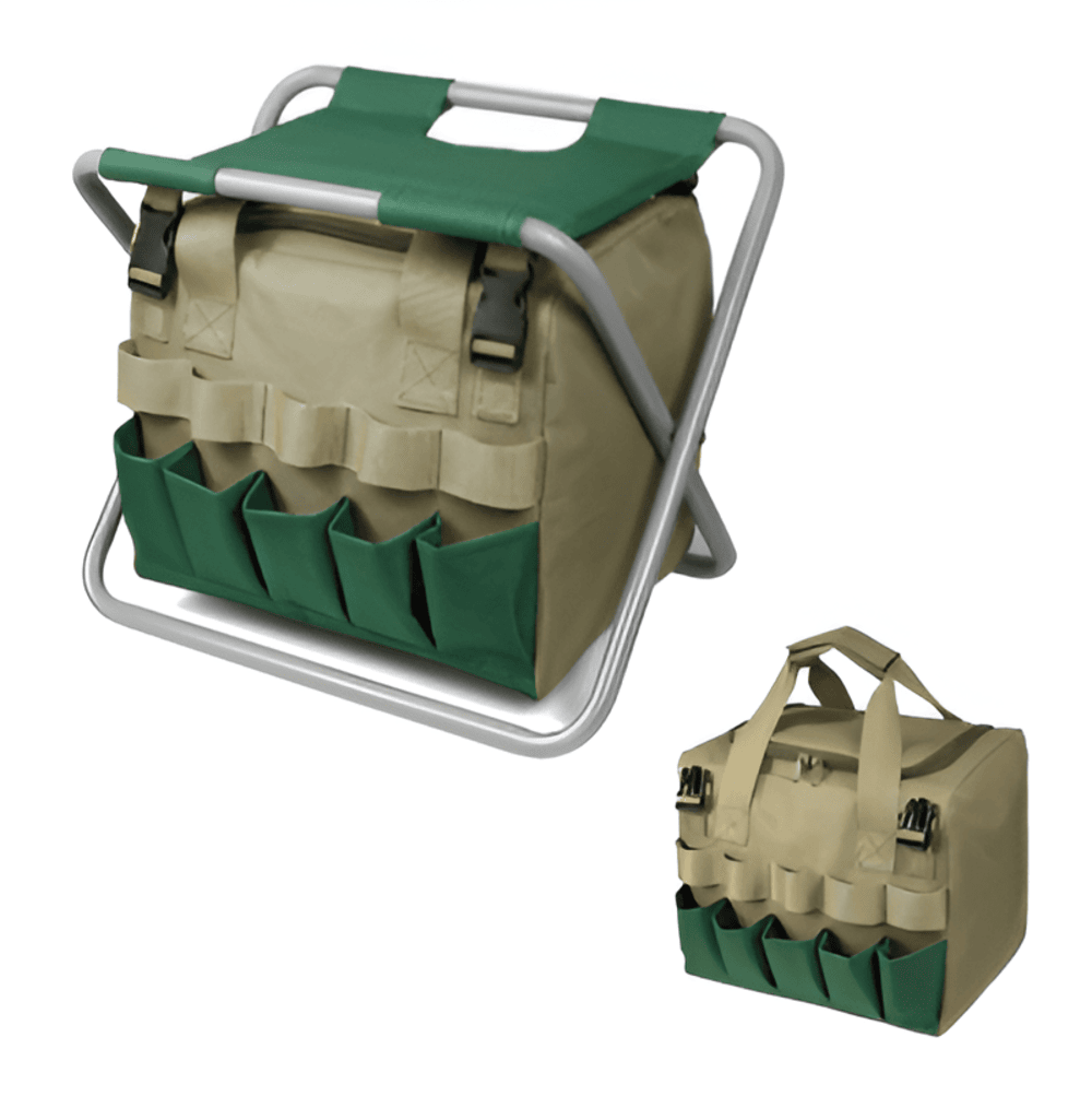 Gårdsverktygsset, 6 delar, med hopfällbar pall och bärväska – trädgårdsmöbler med handverktyg