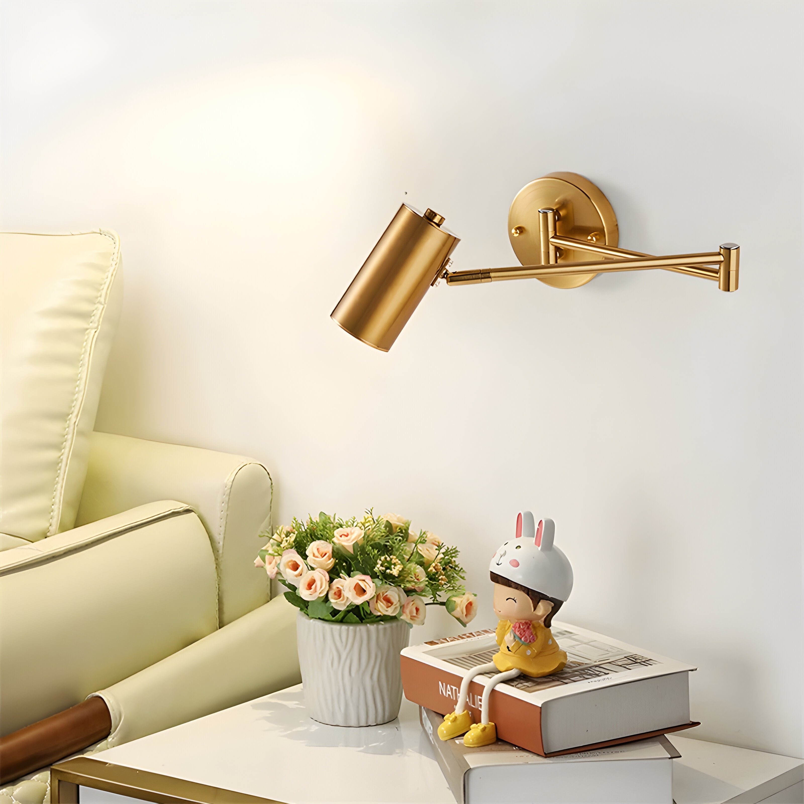 Vägglampa med Justerbar arm - Flexibel Vägglampa i guld och Svart - Vägglampa för Sovrum
