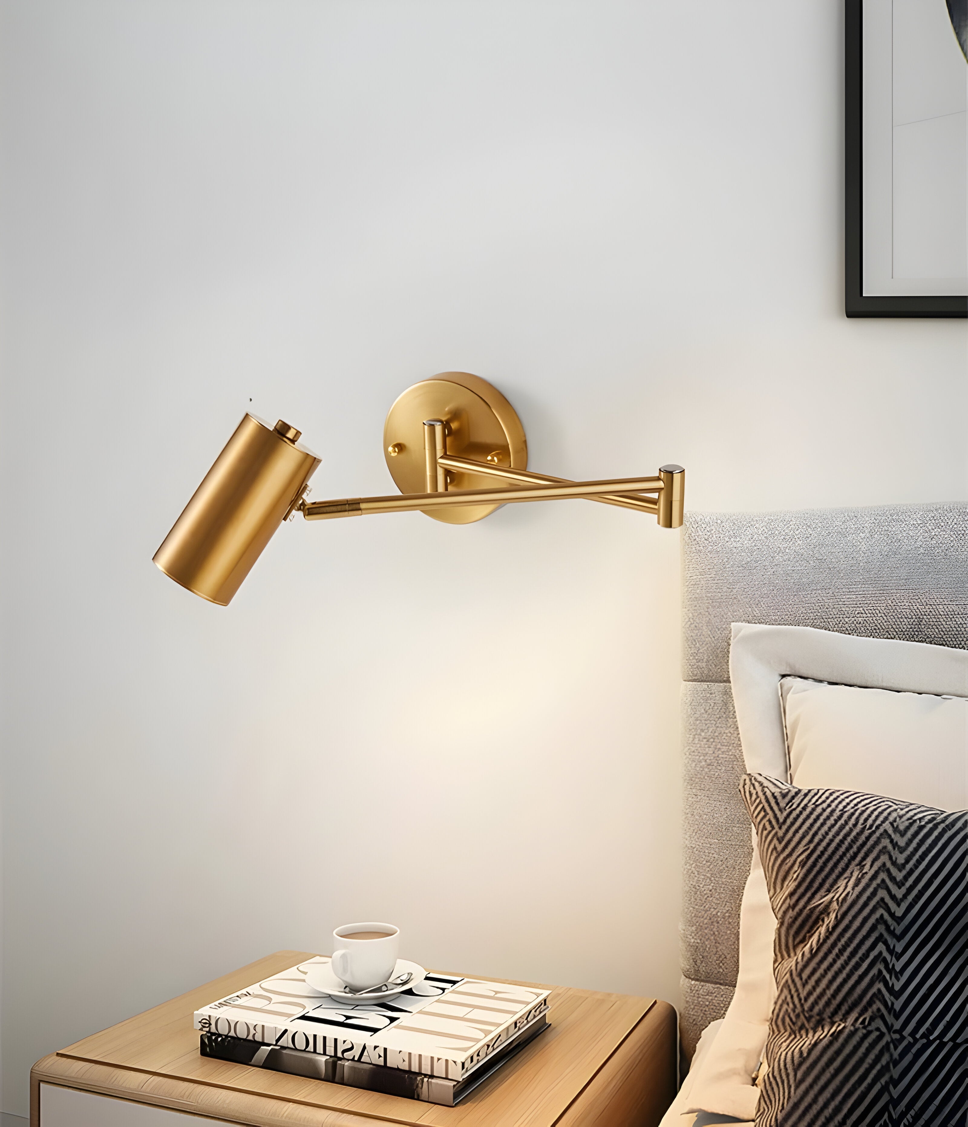Vägglampa med Justerbar arm - Flexibel Vägglampa i guld och Svart - Vägglampa för Sovrum