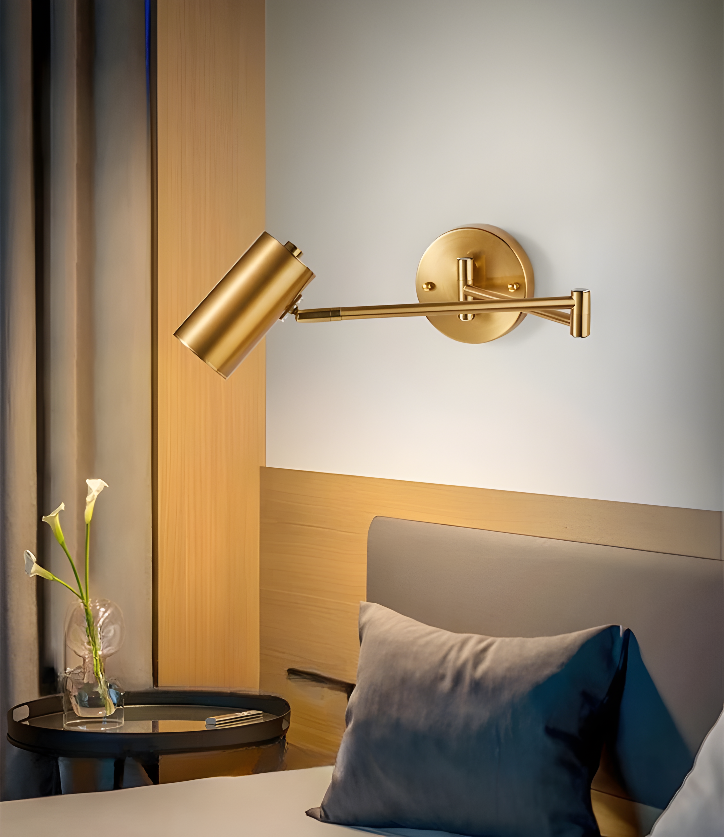 Vägglampa med Justerbar arm - Flexibel Vägglampa i guld och Svart - Vägglampa för Sovrum