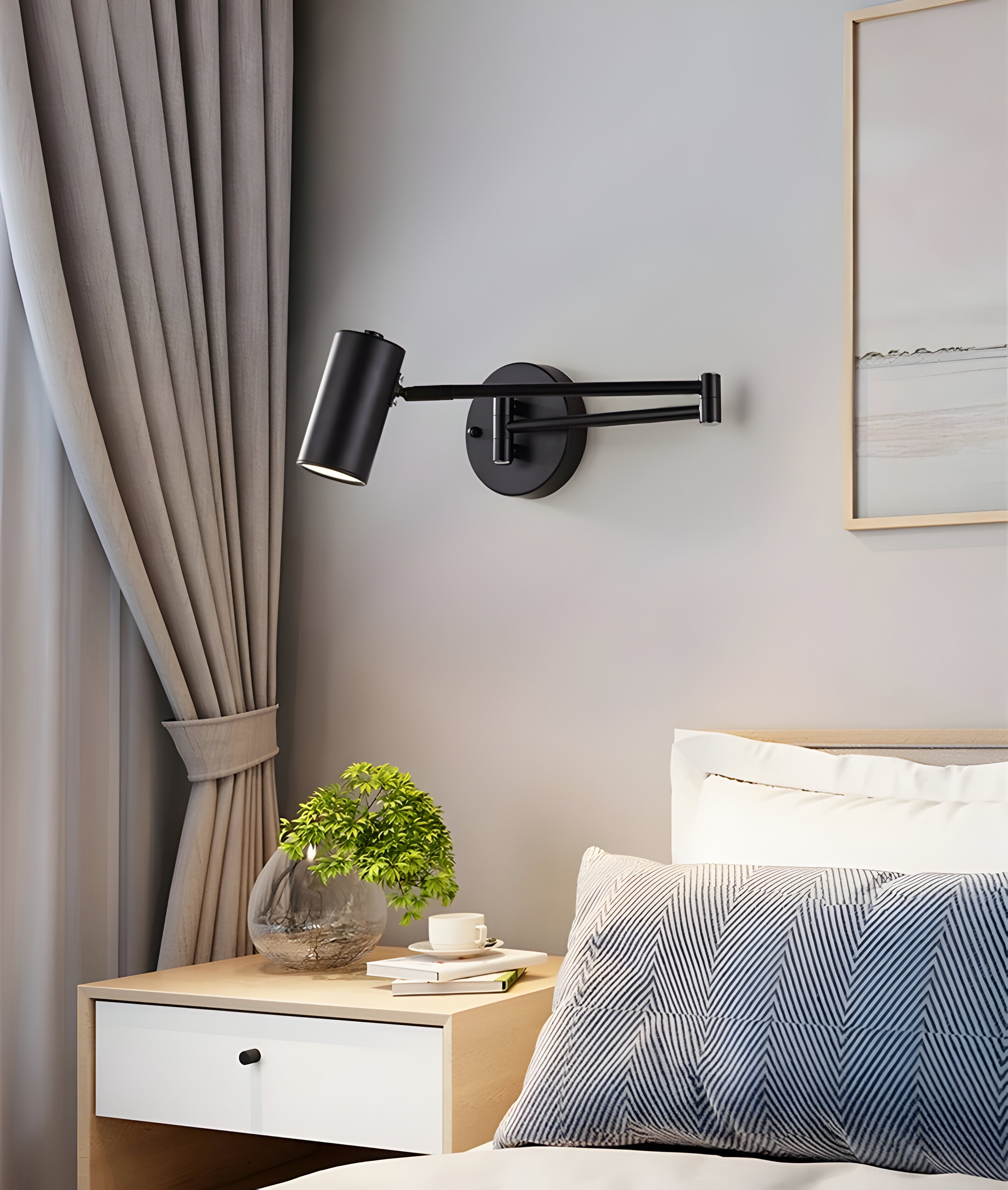 Vägglampa med Justerbar arm - Flexibel Vägglampa i guld och Svart - Vägglampa för Sovrum