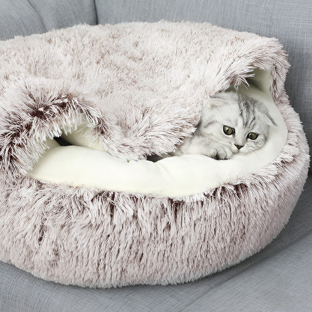 WarmPaws - 2-i-1 Varm Och Mysig Rund Bädd För Små Hundar Och Katter