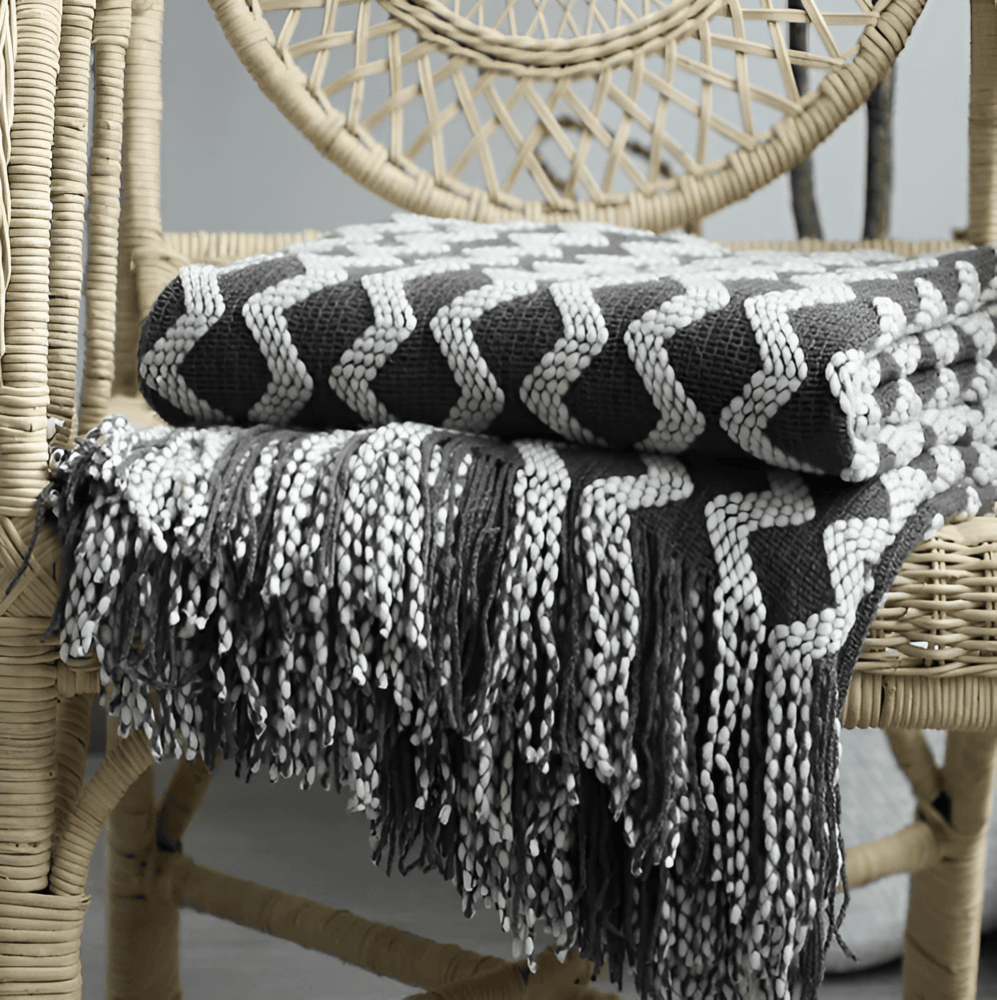 Wavi Plaid - Bohemisk Mysig Geometrisk Stickad Fleece Filt