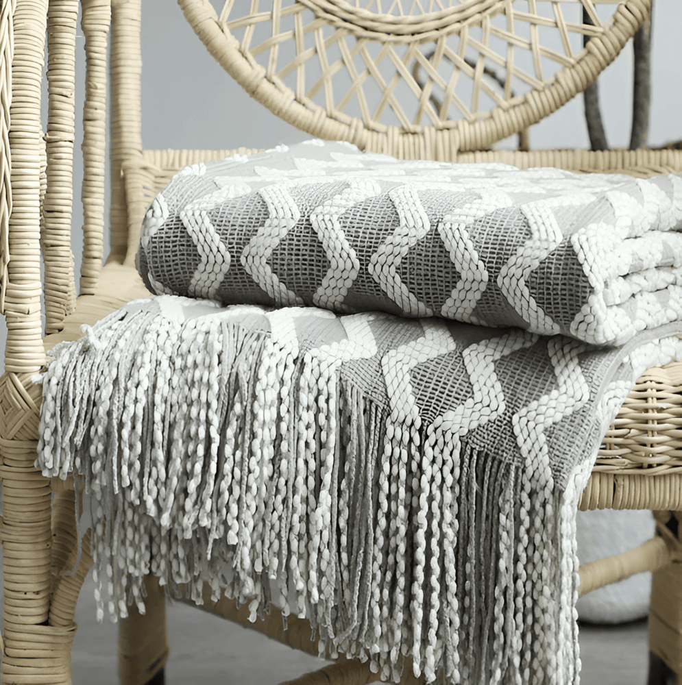 Wavi Plaid - Bohemisk Mysig Geometrisk Stickad Fleece Filt