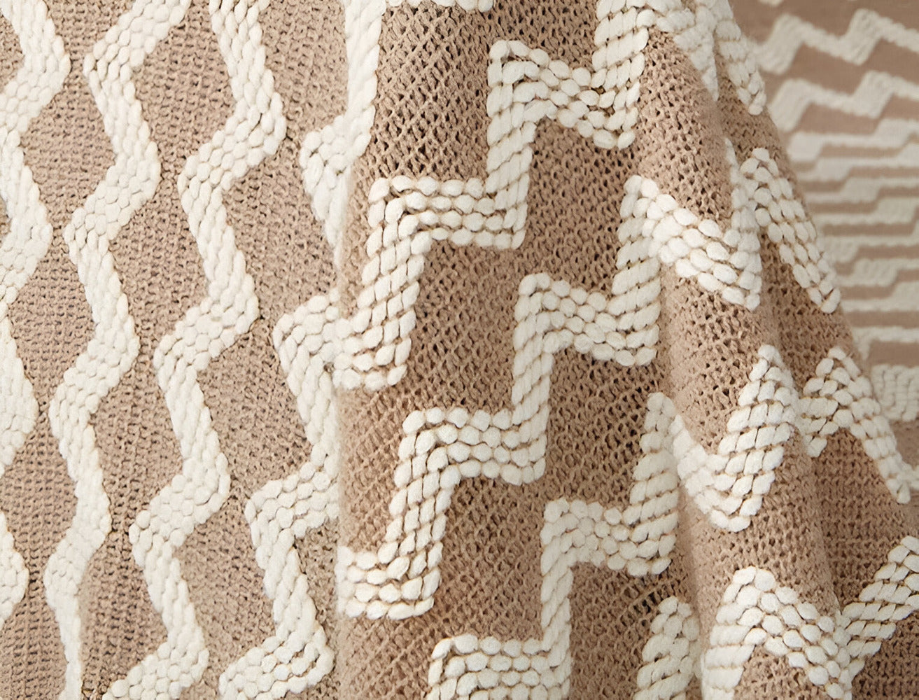 Wavi Plaid - Bohemisk Mysig Geometrisk Stickad Fleece Filt