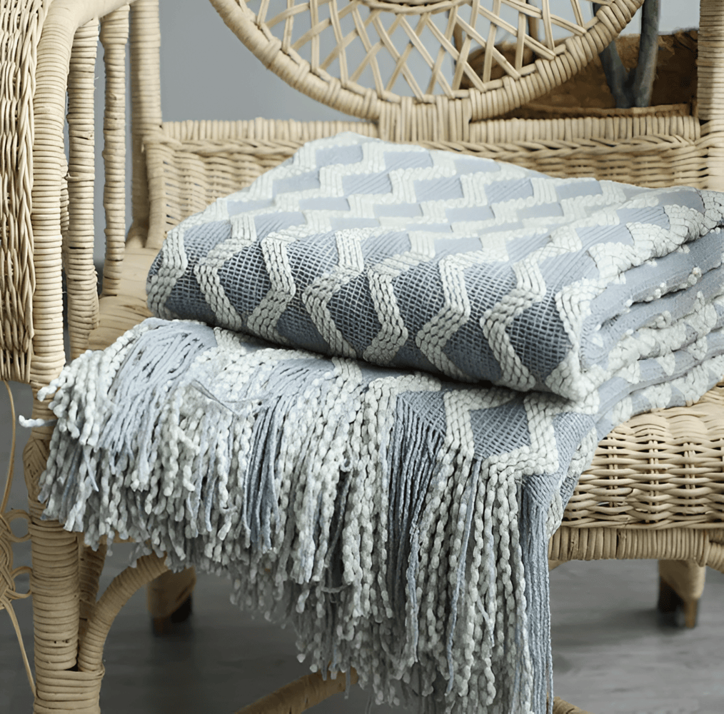 Wavi Plaid - Bohemisk Mysig Geometrisk Stickad Fleece Filt