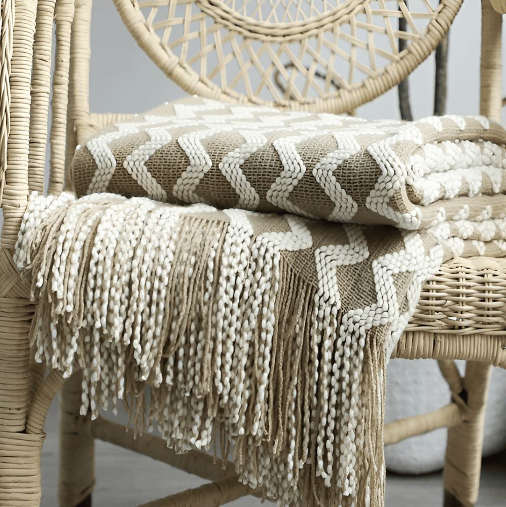 Wavi Plaid - Bohemisk Mysig Geometrisk Stickad Fleece Filt
