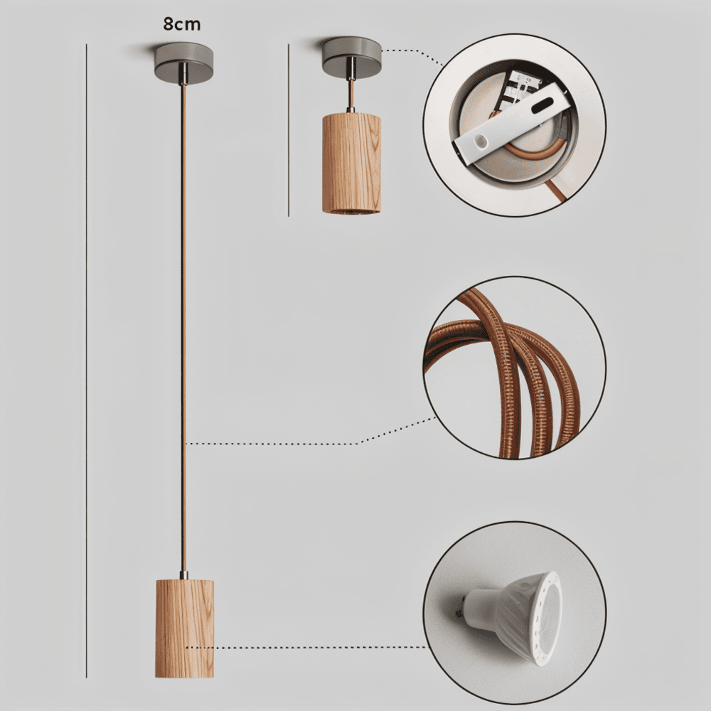 WoodTube Pendellampa -Ash Hängande Cylinderlampa av Akaciaträ