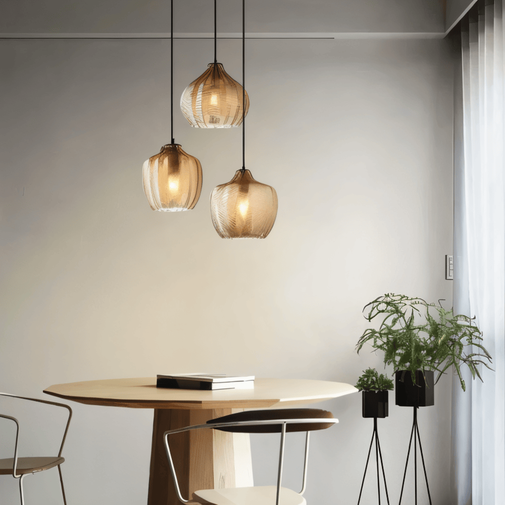 ZigLume Taklampa - Hänglampa i Vintage Svart Brunt Ribbat Glas