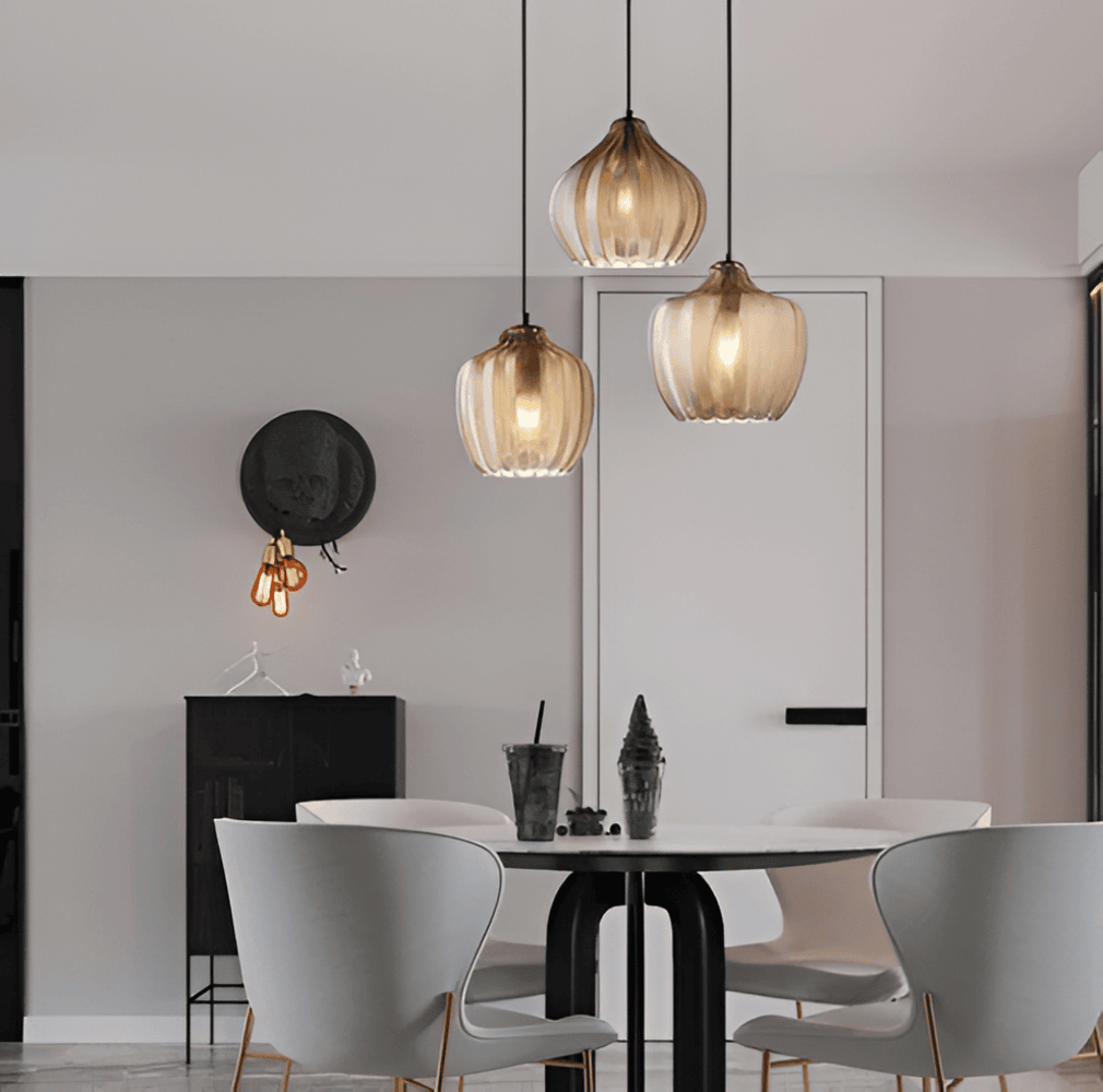 ZigLume Taklampa - Hänglampa i Vintage Svart Brunt Ribbat Glas