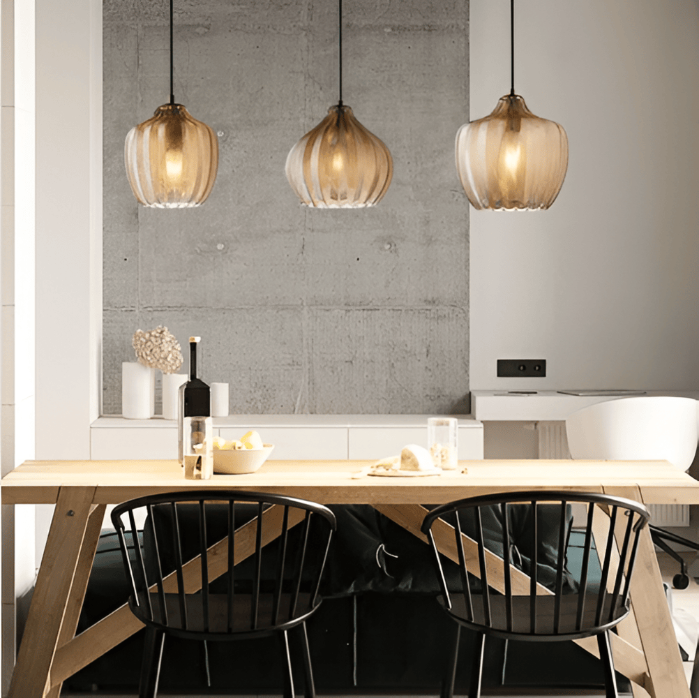 ZigLume Taklampa - Hänglampa i Vintage Svart Brunt Ribbat Glas