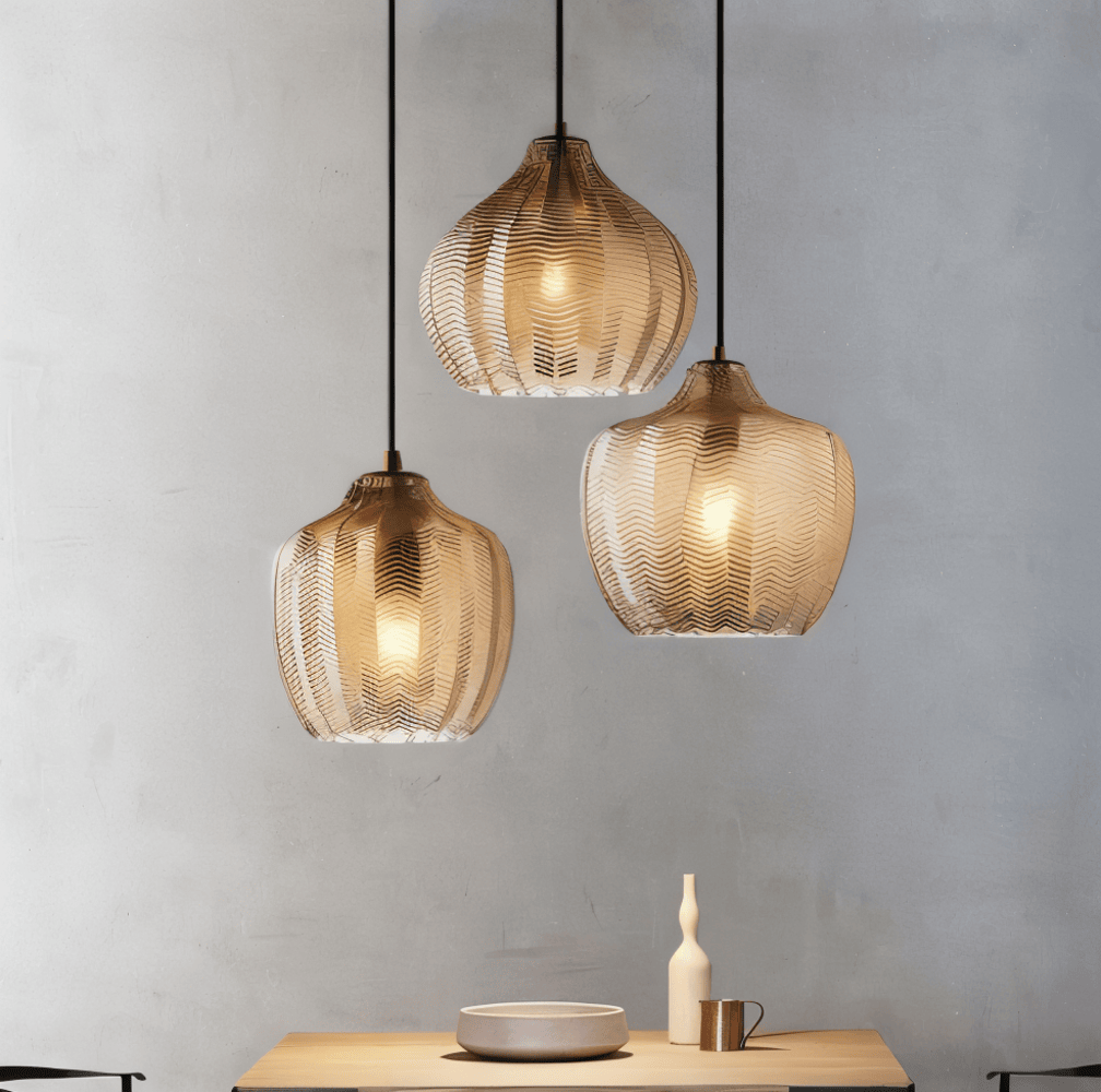 ZigLume Taklampa - Hänglampa i Vintage Svart Brunt Ribbat Glas