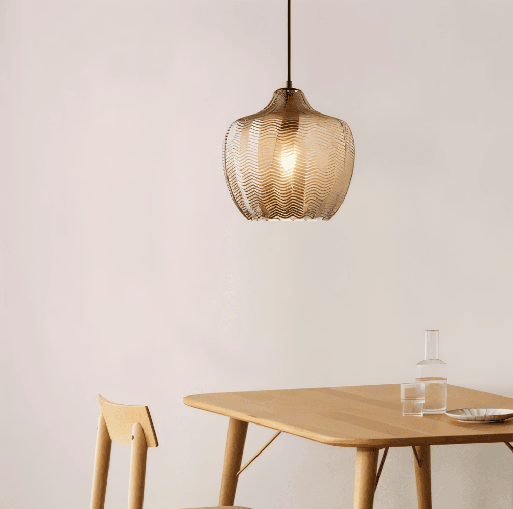 ZigLume Taklampa - Hänglampa i Vintage Svart Brunt Ribbat Glas