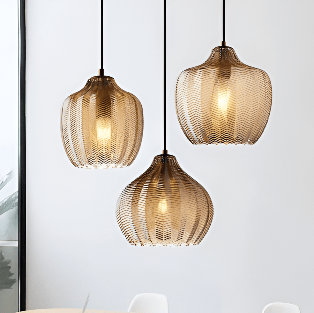ZigLume Taklampa - Hänglampa i Vintage Svart Brunt Ribbat Glas