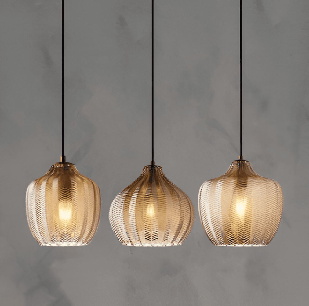 ZigLume Taklampa - Hänglampa i Vintage Svart Brunt Ribbat Glas