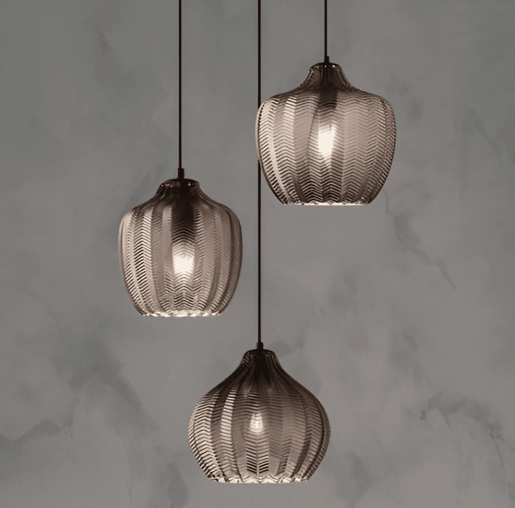 ZigLume Taklampa - Hänglampa i Vintage Svart Brunt Ribbat Glas