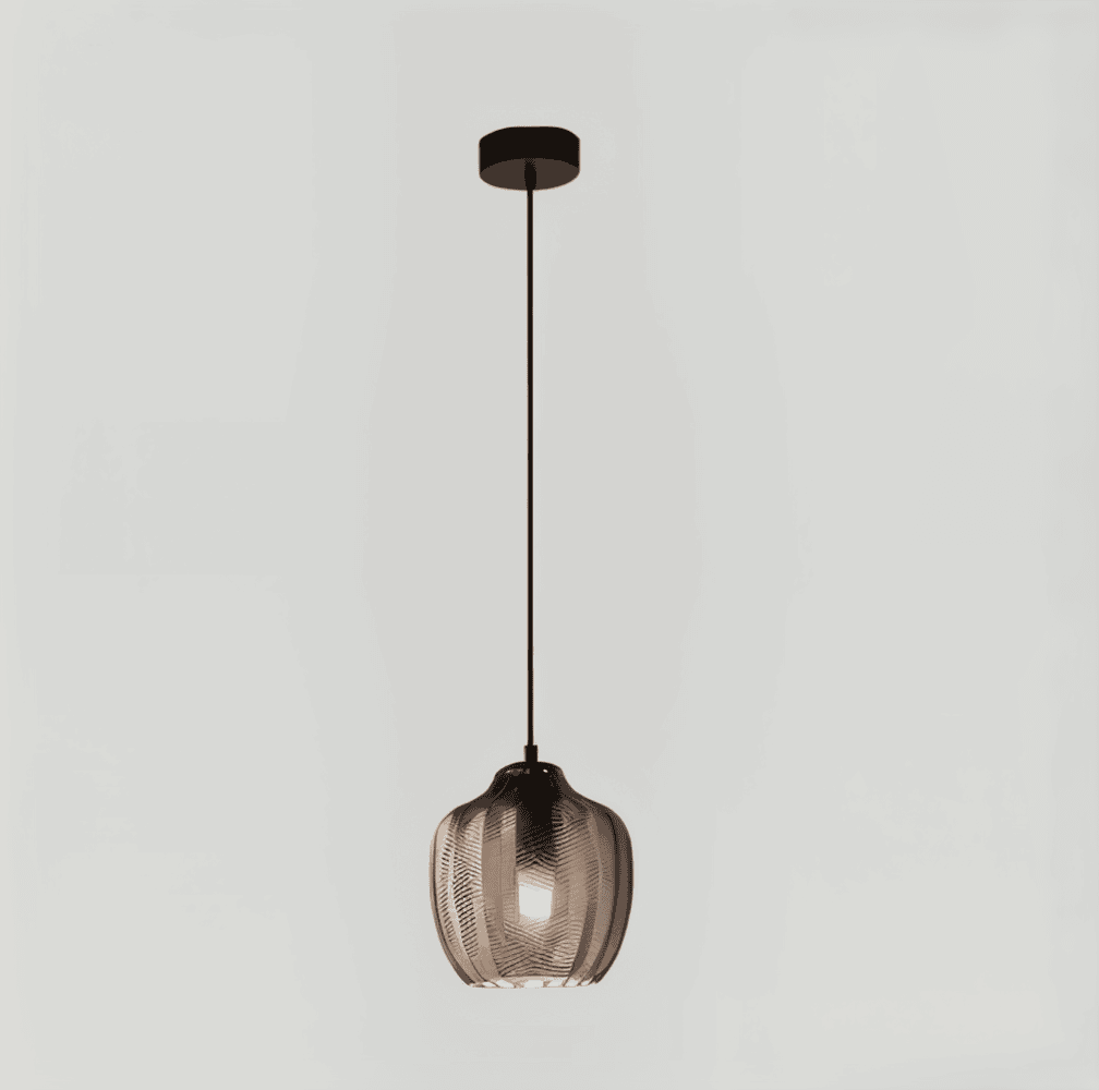 ZigLume Taklampa - Hänglampa i Vintage Svart Brunt Ribbat Glas