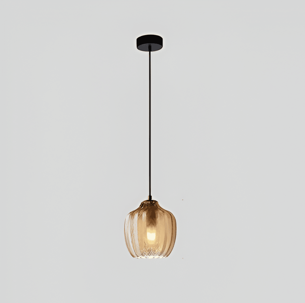 ZigLume Taklampa - Hänglampa i Vintage Svart Brunt Ribbat Glas