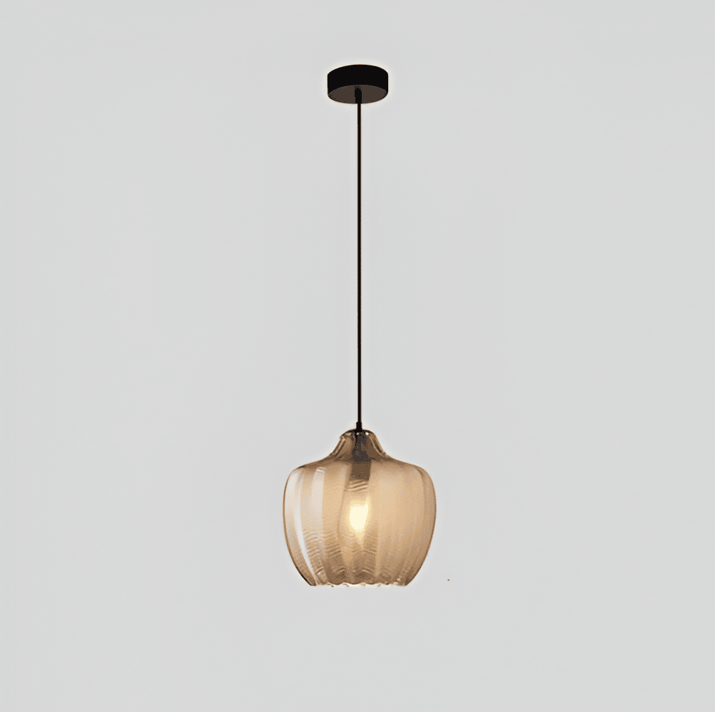 ZigLume Taklampa - Hänglampa i Vintage Svart Brunt Ribbat Glas