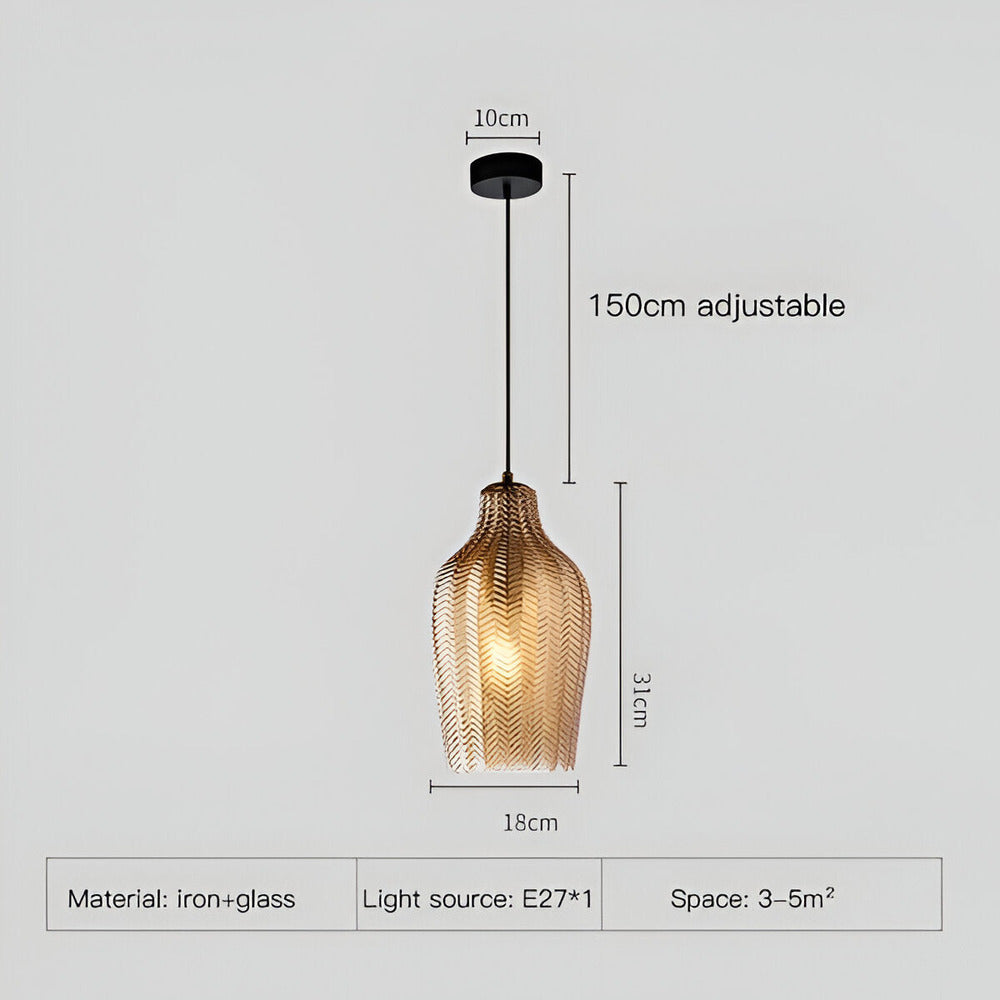 ZigLume Taklampa - Hänglampa i Vintage Svart Brunt Ribbat Glas