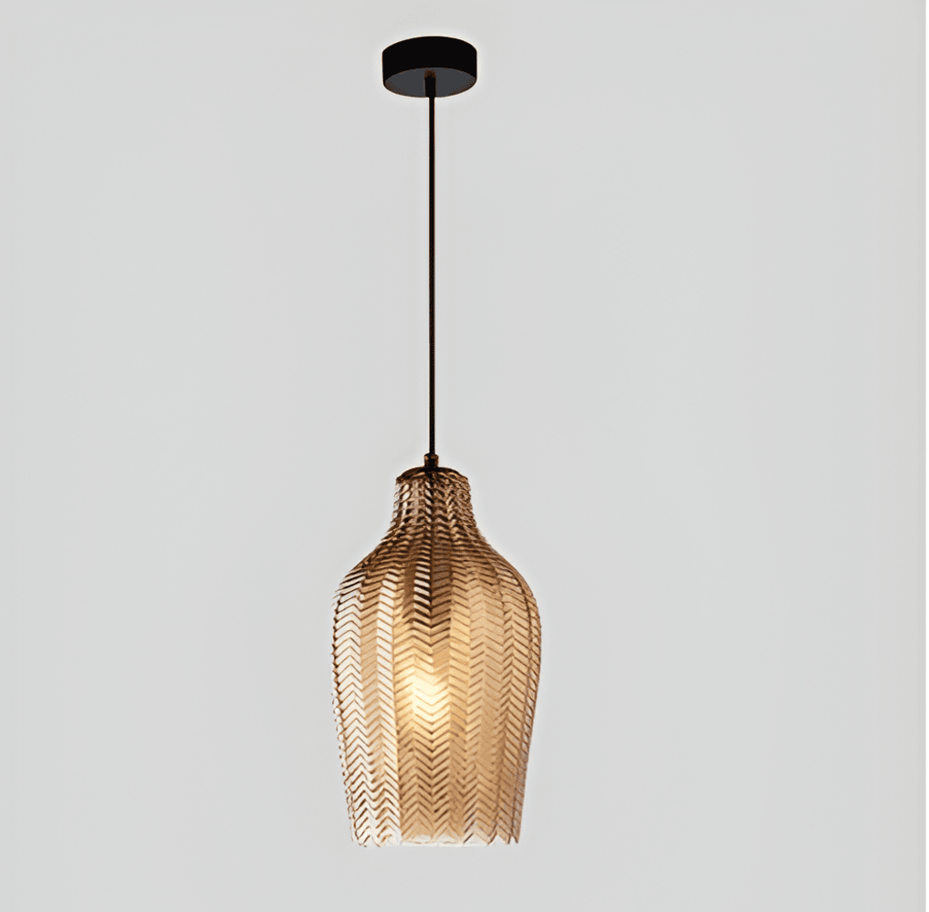 ZigLume Taklampa - Hänglampa i Vintage Svart Brunt Ribbat Glas