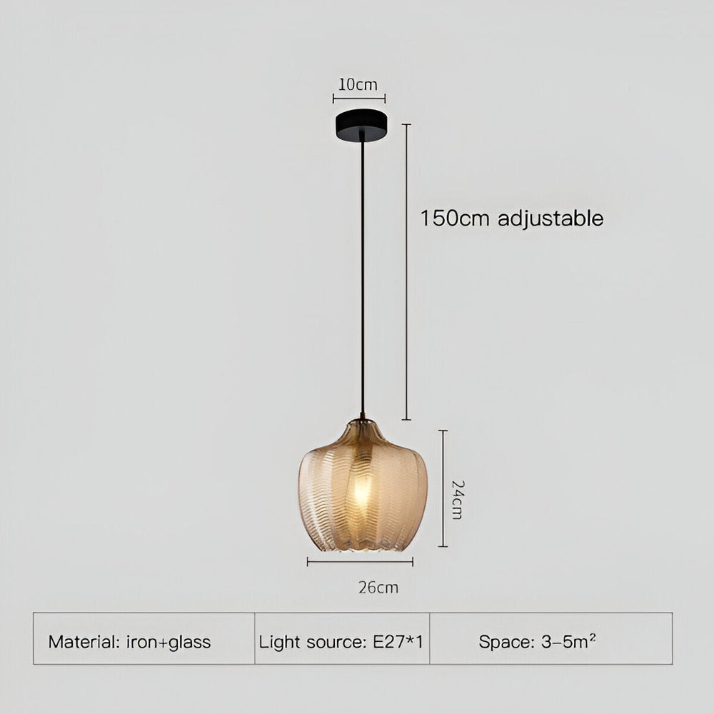 ZigLume Taklampa - Hänglampa i Vintage Svart Brunt Ribbat Glas