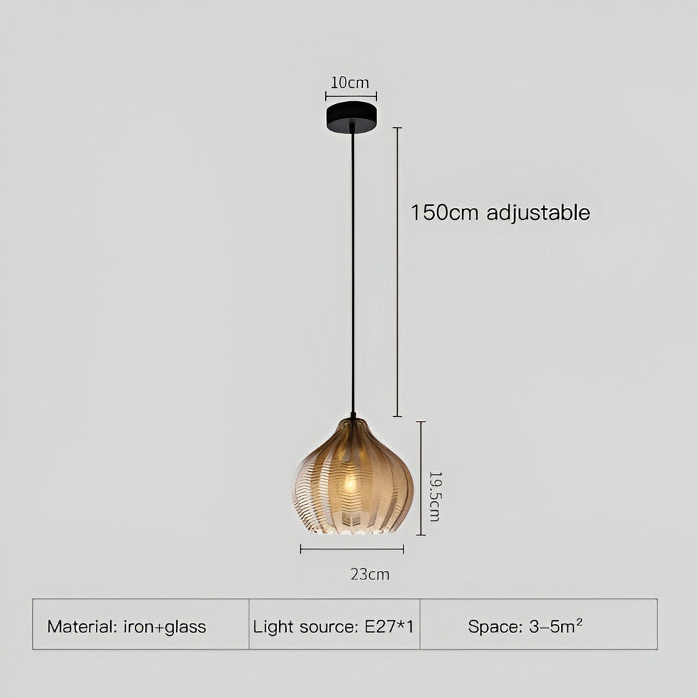 ZigLume Taklampa - Hänglampa i Vintage Svart Brunt Ribbat Glas