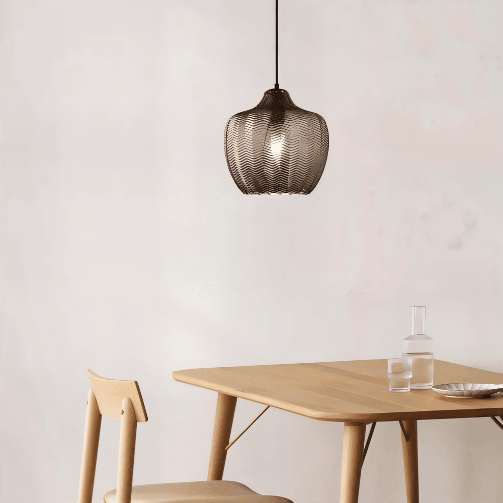ZigLume Taklampa - Hänglampa i Vintage Svart Brunt Ribbat Glas