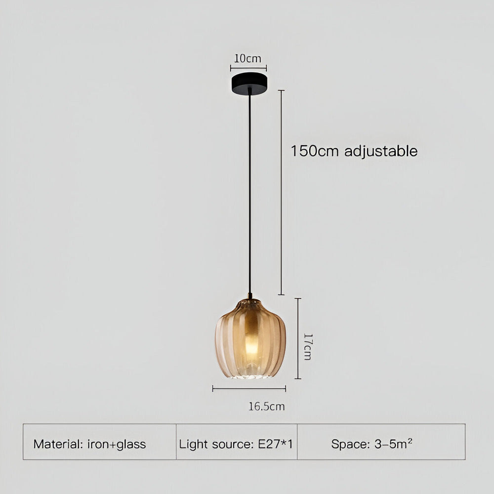 ZigLume Taklampa - Hänglampa i Vintage Svart Brunt Ribbat Glas