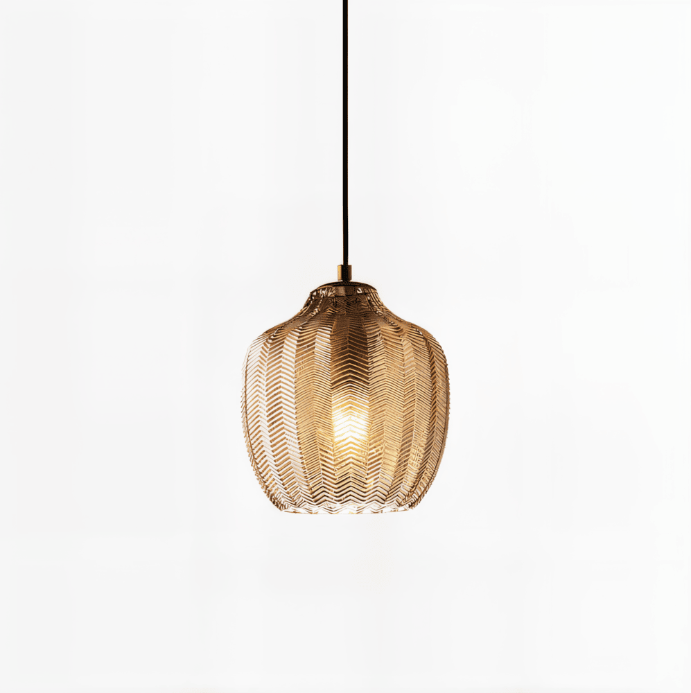 ZigLume Taklampa - Hänglampa i Vintage Svart Brunt Ribbat Glas