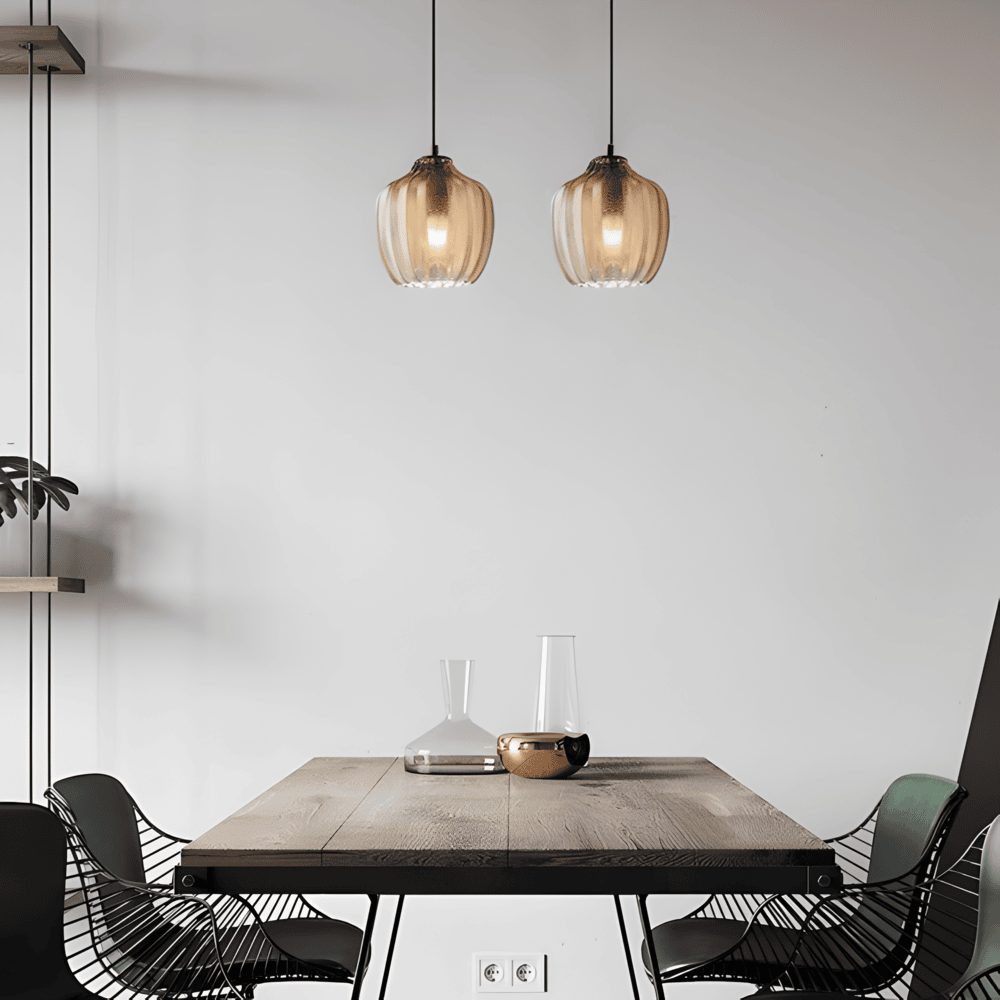 ZigLume Taklampa - Hänglampa i Vintage Svart Brunt Ribbat Glas