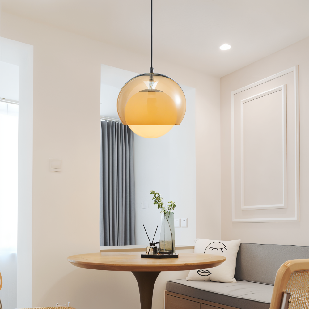 OrangeOrb Pendellampa - Retro Bauhaus Glas Hänglampa - Dubbelskiktad Lampa