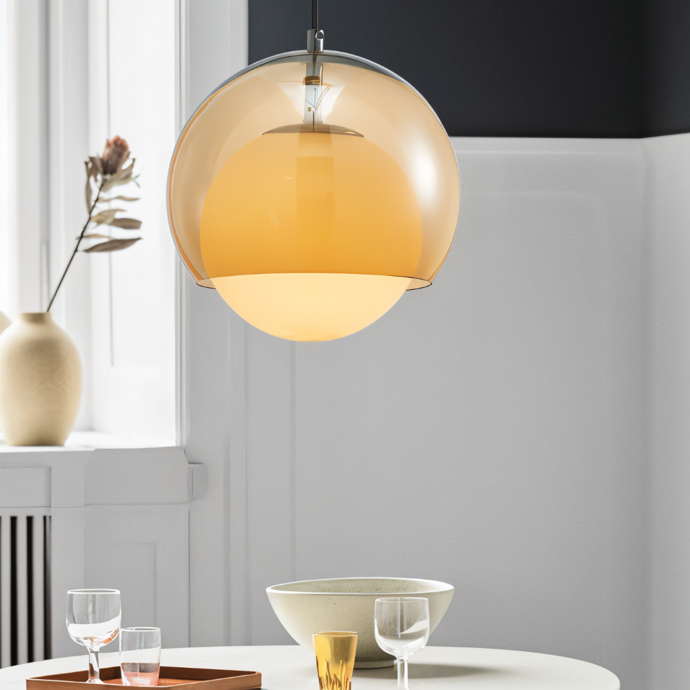 OrangeOrb Pendellampa - Retro Bauhaus Glas Hänglampa - Dubbelskiktad Lampa