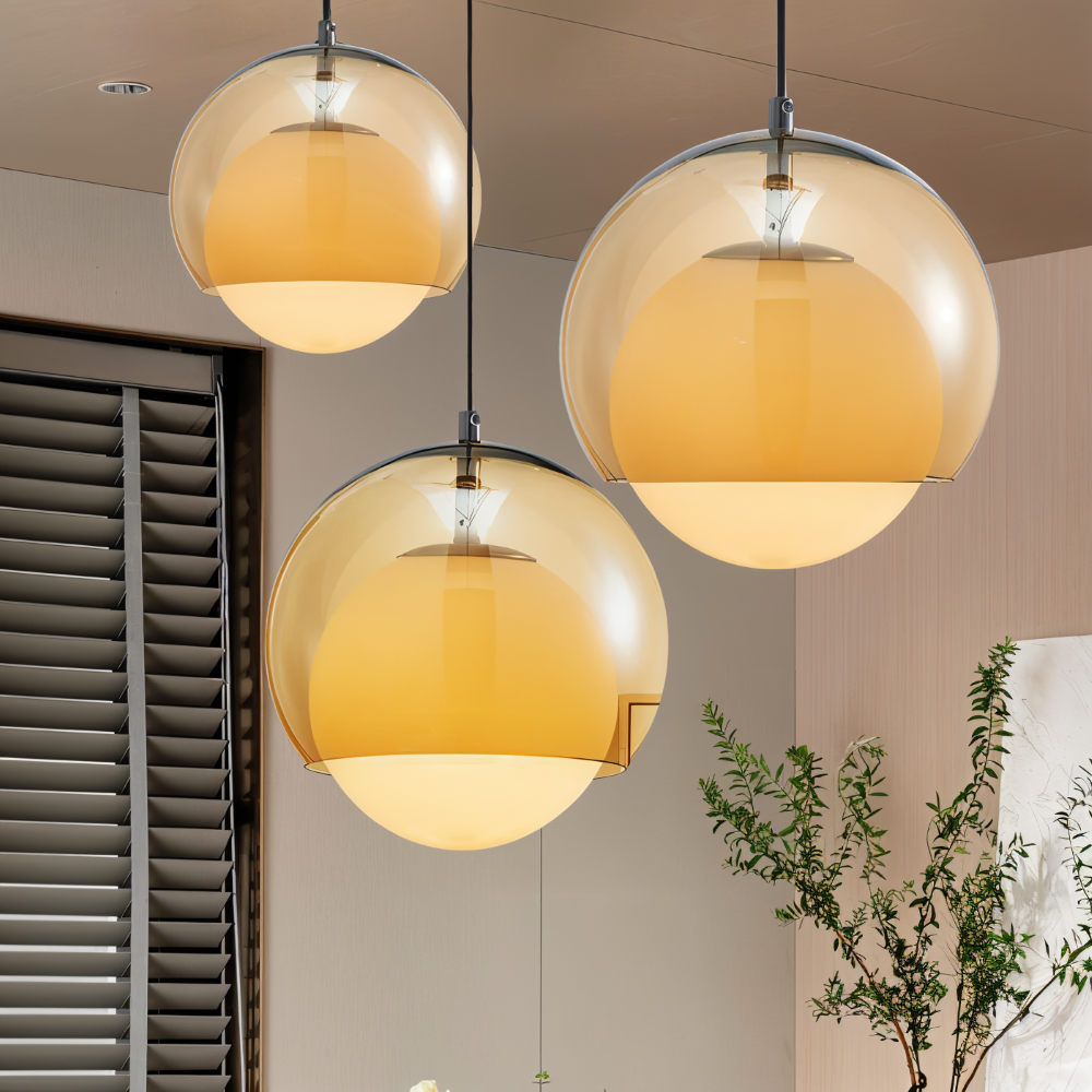 OrangeOrb Pendellampa - Retro Bauhaus Glas Hänglampa - Dubbelskiktad Lampa