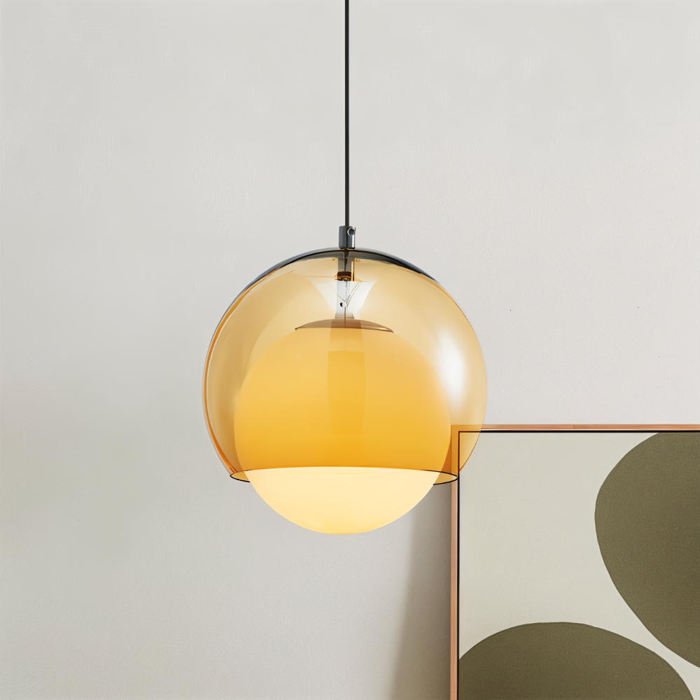 OrangeOrb Pendellampa - Retro Bauhaus Glas Hänglampa - Dubbelskiktad Lampa