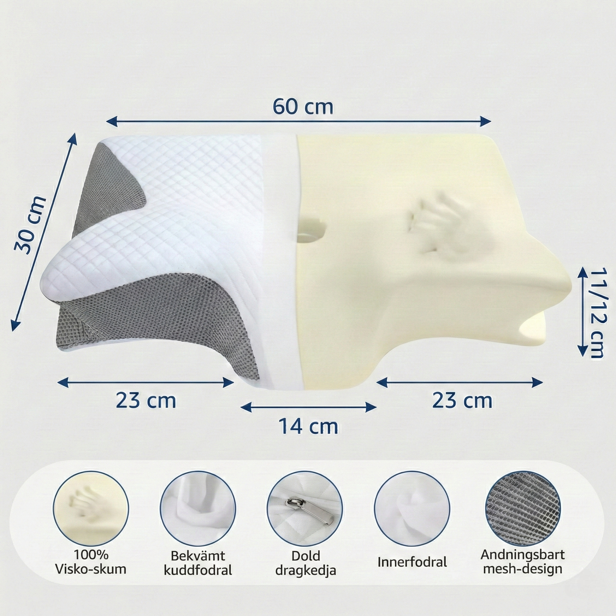 Ortopedisk HWS Nackstödskudde – Fjärilsdesign med armstöd – Minnesskum mot nacksmärtor (60x35cm)