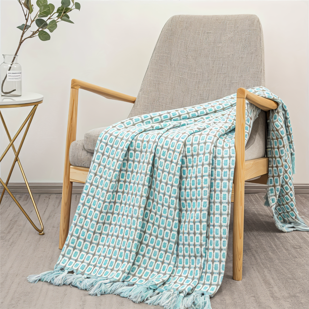 PeaKnit Plaid - Multifunktionell Filt - Livfull Polyester Fleece Filt med Fransar