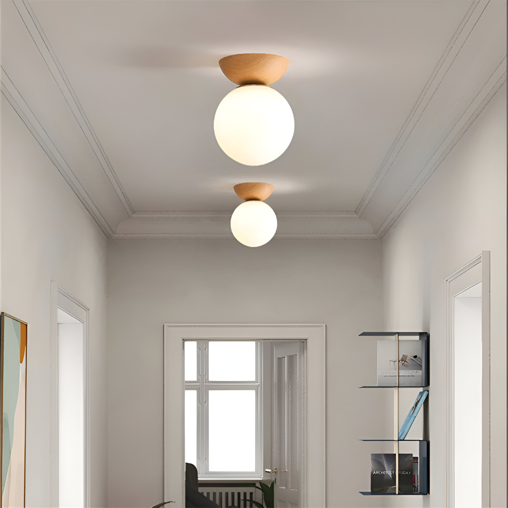 Perle LED-Taklampa - Japansk Kula Pendellampa - Orb Semi Flush Mount Belysning