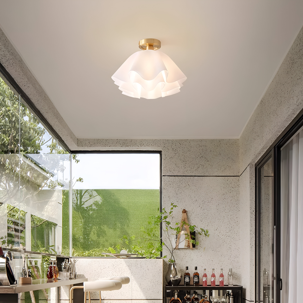 PetalPleat Taklampa - Vit Blomma Akryl Taklampa - Semi Flush Belysning
