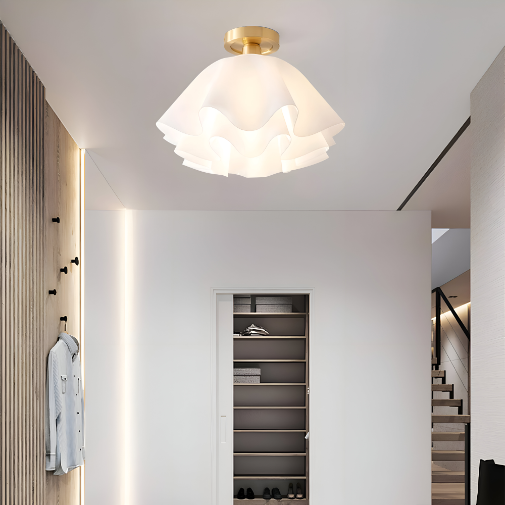PetalPleat Taklampa - Vit Blomma Akryl Taklampa - Semi Flush Belysning