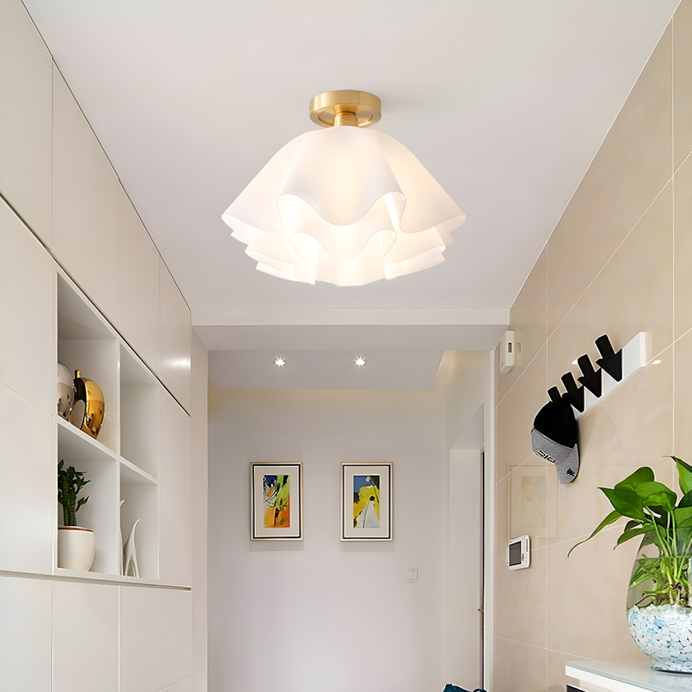 PetalPleat Taklampa - Vit Blomma Akryl Taklampa - Semi Flush Belysning