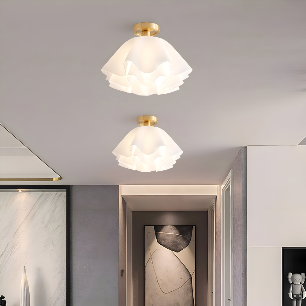 PetalPleat Taklampa - Vit Blomma Akryl Taklampa - Semi Flush Belysning