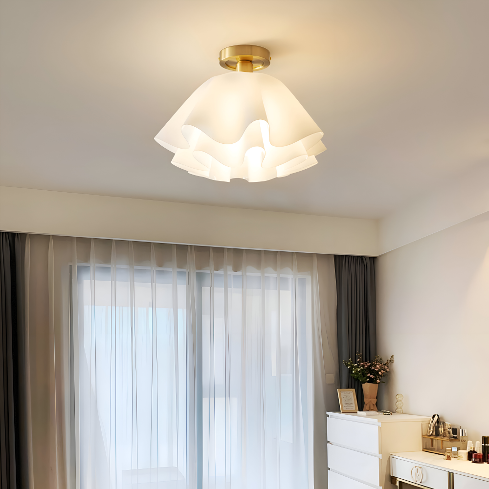 PetalPleat Taklampa - Vit Blomma Akryl Taklampa - Semi Flush Belysning