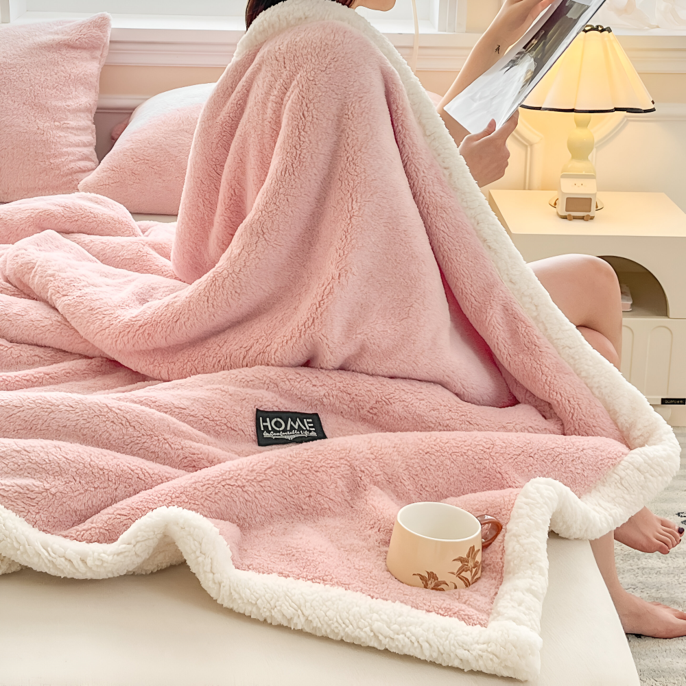 Plush Dubbel Skikt Faux Fårskinn Mysfilt - Mjuk och Varm Grå & Vit Randig Filt