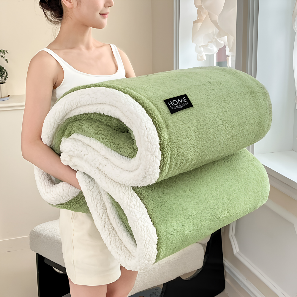 Plush Dubbel Skikt Faux Fårskinn Mysfilt - Mjuk och Varm Grå & Vit Randig Filt