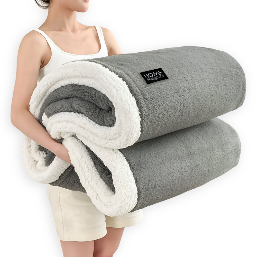 Plush Dubbel Skikt Faux Fårskinn Mysfilt - Mjuk och Varm Grå & Vit Randig Filt