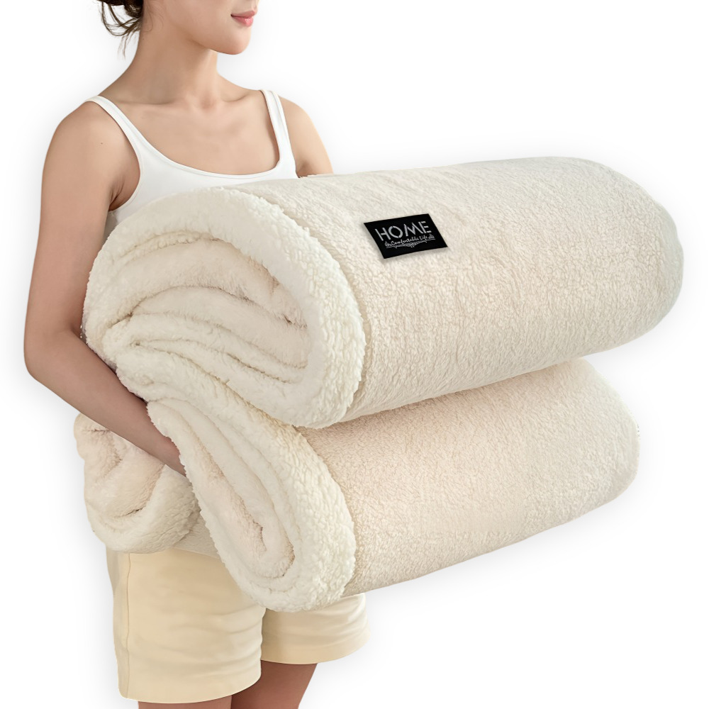 Plush Dubbel Skikt Faux Fårskinn Mysfilt - Mjuk och Varm Grå & Vit Randig Filt