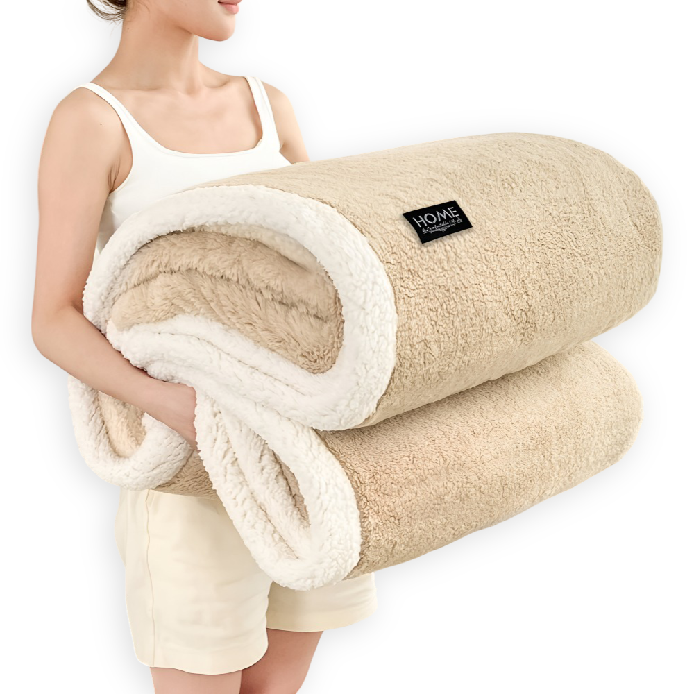 Plush Dubbel Skikt Faux Fårskinn Mysfilt - Mjuk och Varm Grå & Vit Randig Filt